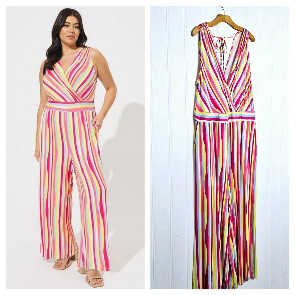 Torrid Wide Leg Jumpsuit 3X Multicolor Stripe  Soft Knit Resort Boho